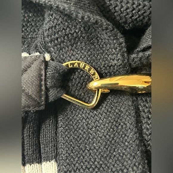 Lauren Ralph Lauren Striped Black White Striped Gold Toggle Sweater Women’s L - Picture 9 of 10